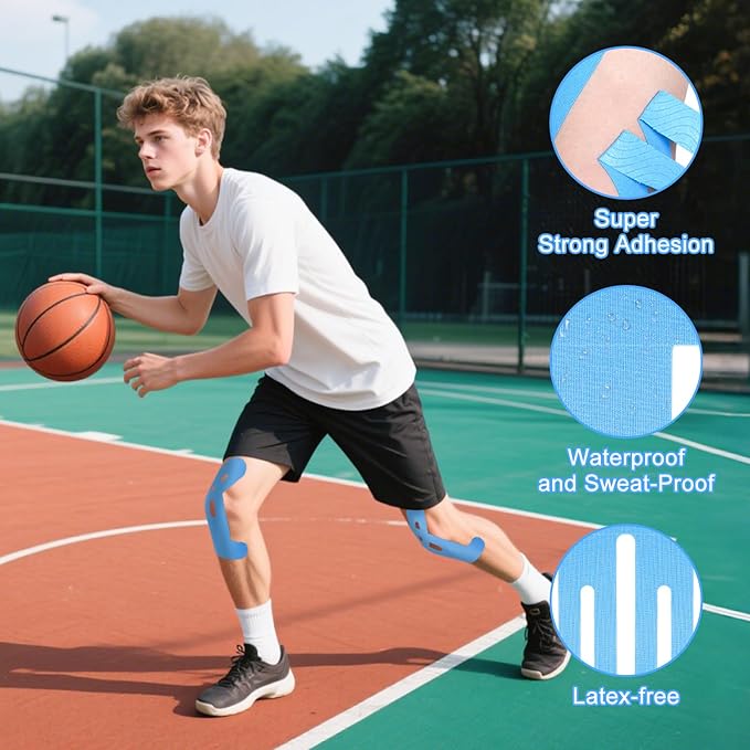 20 Pcs Precut Kinesiology Tape for Knees,Kinesiology Ankle Tape,Waterproof Elastic Knee Kinetic Tape,Breathable Latex-Free Tape for Knee Support and Stability,Pain Relief(Blue)