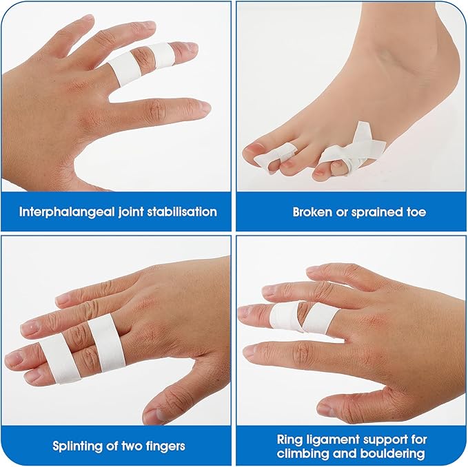 Finger Tapes, 0.5 Inch x 10 Yard White Athletic Tape - Extra Strong Adhesive, 4 Rolls for Sports, Medical & Foot Use - Ideal for Climbing, Basketball, Lifting & BJJ