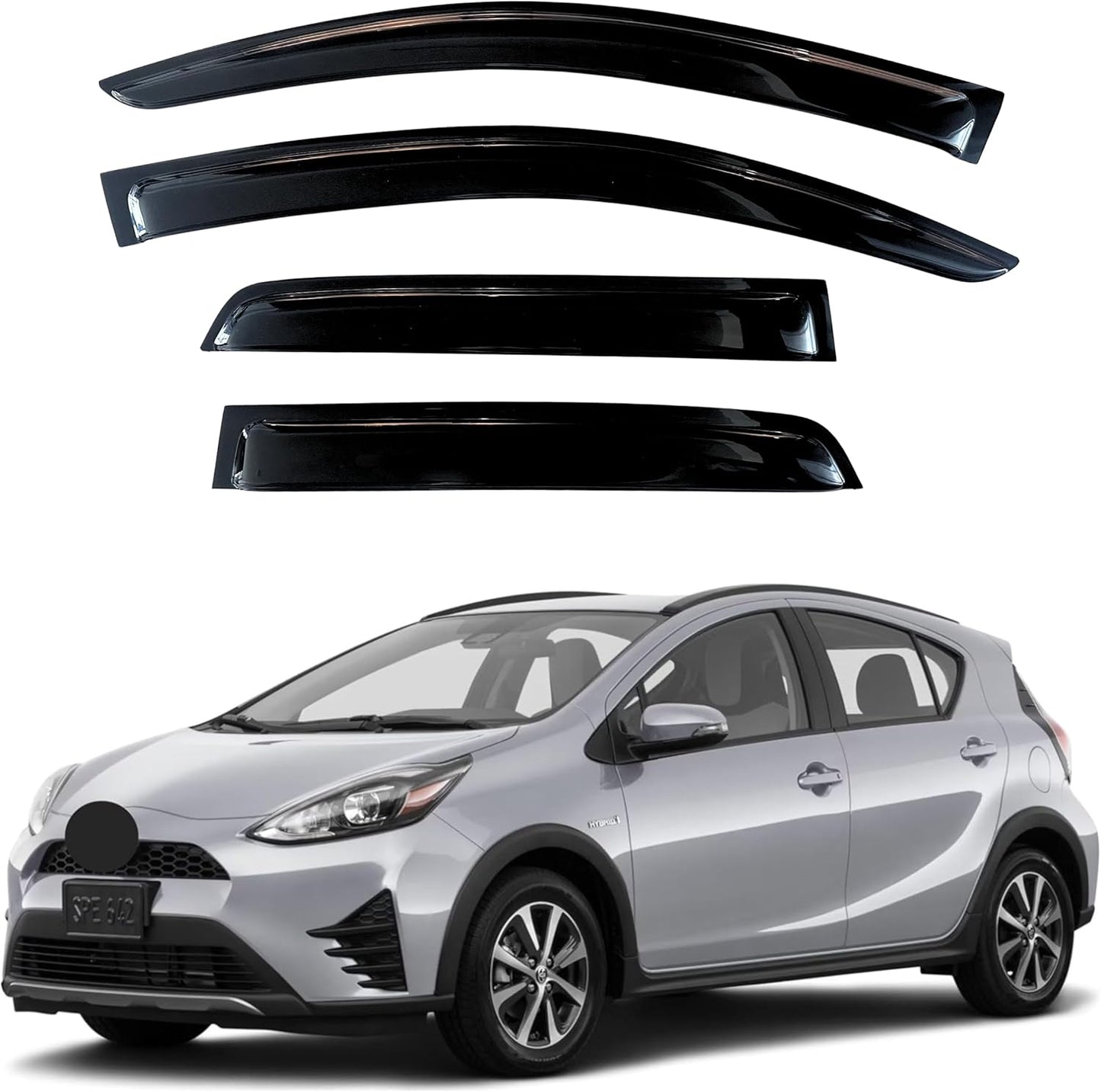 KPY Window Visor Compatible with Toyota Prius C 2012-2019 (Model C Only), 4PC Rain Guard Side Window Vent Deflectors Tape-On Style, 2012 2013 2014 2015 2016 2017 2018 2019