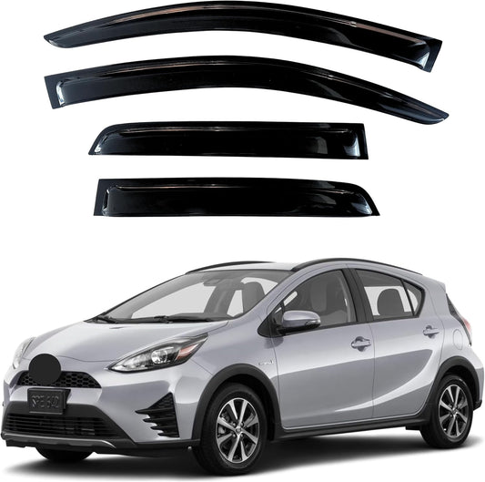 KPY Window Visor Compatible with Toyota Prius C 2012-2019 (Model C Only), 4PC Rain Guard Side Window Vent Deflectors Tape-On Style, 2012 2013 2014 2015 2016 2017 2018 2019