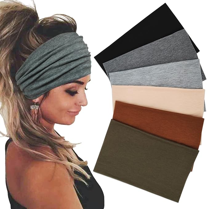 Wide Headbands For Women Stretch Headband Boho Head Bands Women's Hair Band Turban Workout Hairband Accessories 6 Pack