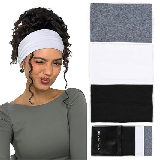 Huachi Wide Headbands: Boho Elastic Non-Slip Thick Stretchy Headbands for Women's Workout, Running, and Active Wear