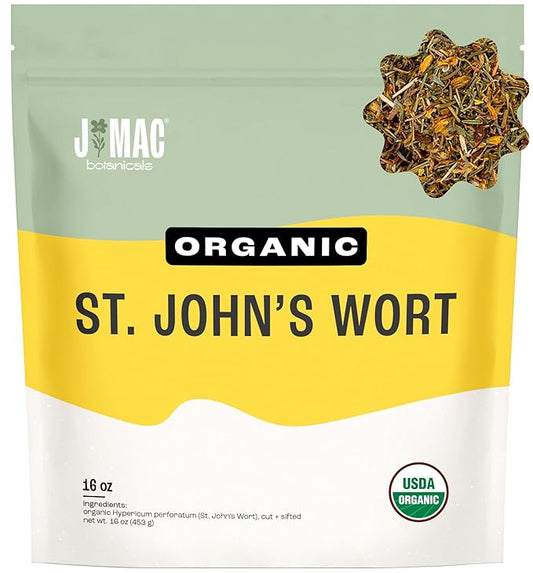 J Mac Botanicals, Organic St John's Wort (16 oz) Hypericum perforatum Loose Leaf Herbal Tea
