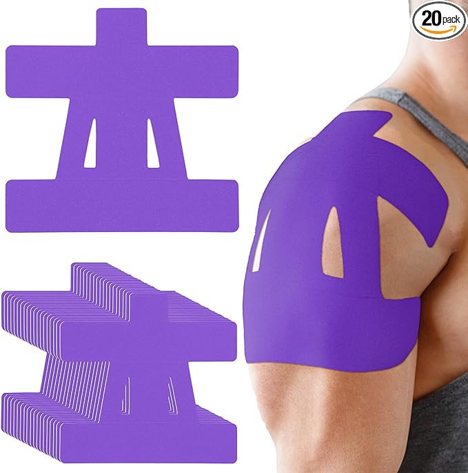 20 Count Kinesiology Tape for Shoulder Pain Relief Pre Cut Sports Waterproof Breathable Enhance Elastic Kinesiology Athletic Tape for Shoulder Support and Muscle Sports (Purple)