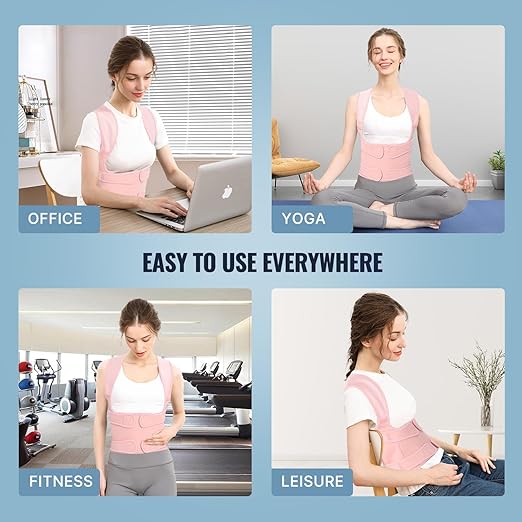 Fit Geno Back Brace Posture Corrector for Women: Shoulder Straightener Adjustable Full Back Support Upper and Lower Back Pain Relief - Scoliosis Hunchback Hump Thoracic Spine Corrector Large