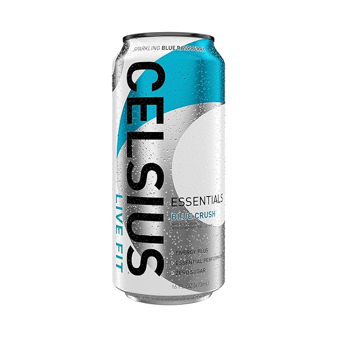 CELSIUS ESSENTIALS™ Sparkling Blue Crush, Sugar Free Performance Energy Drink, 16 Fl Oz (Pack of 12)