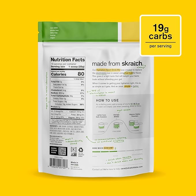 Skratch Labs Hydration Powder | Sport Drink Mix | Electrolytes Powder for Exercise, Endurance, and Performance | Lemon + Lime | 20 Servings | Non-GMO, Vegan, Kosher