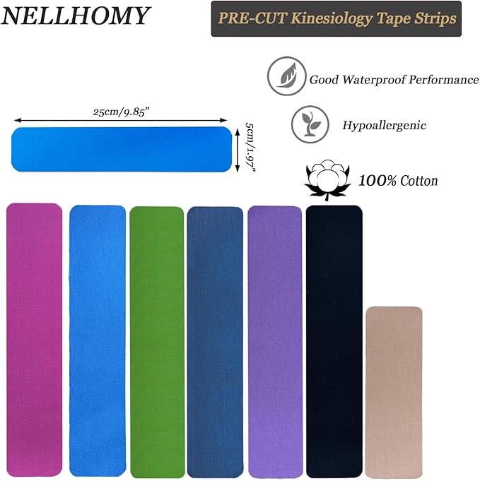 Kinesiology Tape Precut-85 Strips | Elastic Cotton Athletic Tape for Joints Support & Muscle Pain Relief-2inch x 10inch| Hypoallergenic & Waterproof K Tape for Ankle Knees Running Any Activity(7Color)