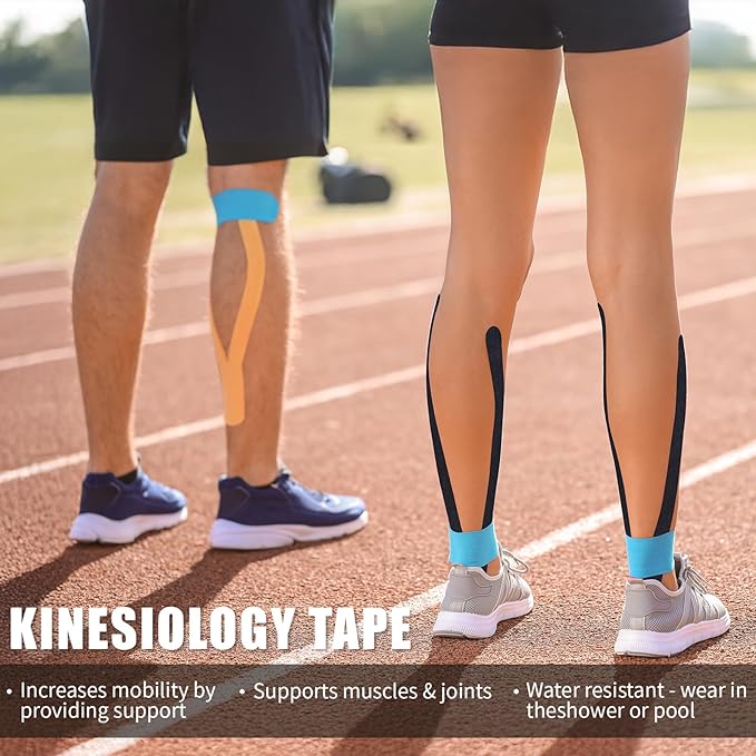 Kinesiology Tape (4 Rolls Pack),Waterproof Athletic Tape for Pain Relief,Brace & Elastic Supports Tapes for Ankle Wrists Knees Joints,2 Inches Wide x 16.4 Feet Long (Black)