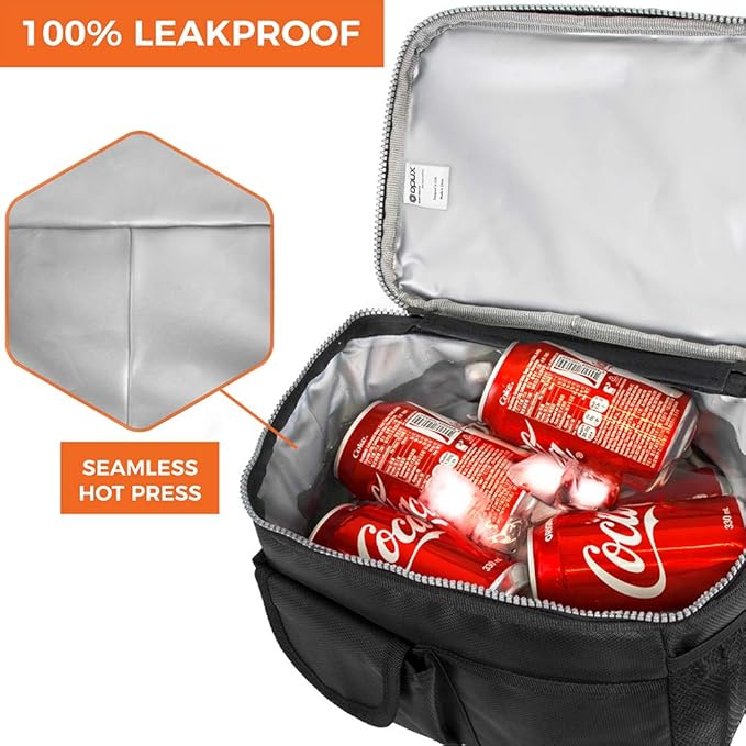 opux Lunch Box for Men, Adult Lunch Box Cooler, Insulated Lunch Bag Women, Dual Compartment Lunchbox for Work, Leakproof Double Decker Lunch Bag, Soft Lunch Pail Tote Boys Girls Kids School, Black