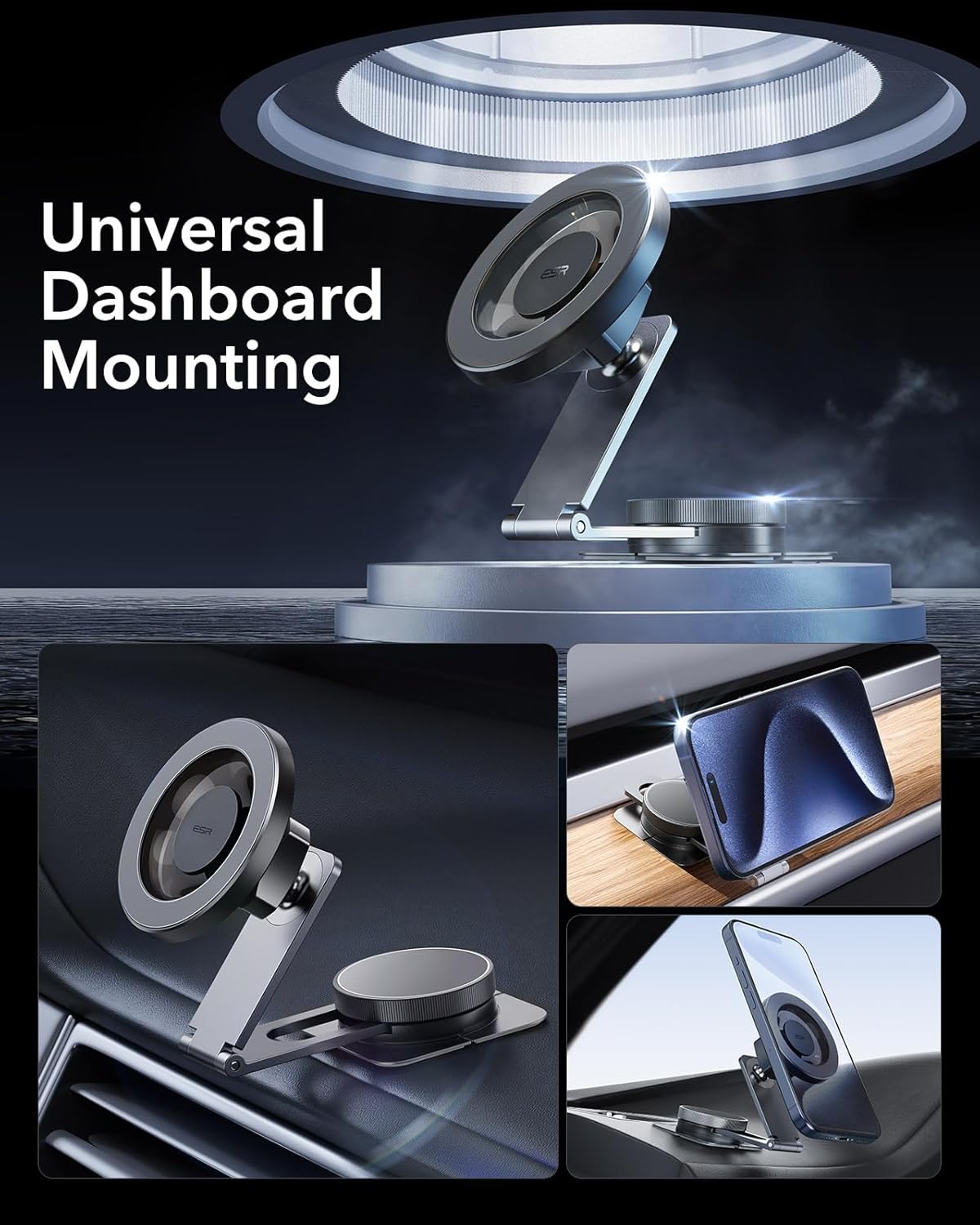 ESR for MagSafe Car Mount, Car Phone Holder,Dashboard/Tesla Touchscreen Car Mount, Magnetic Phone Holder for Car, for iPhone 16/16e/15/14/13/12, S25, Charging Not Supported(2 Metal Rings Included)