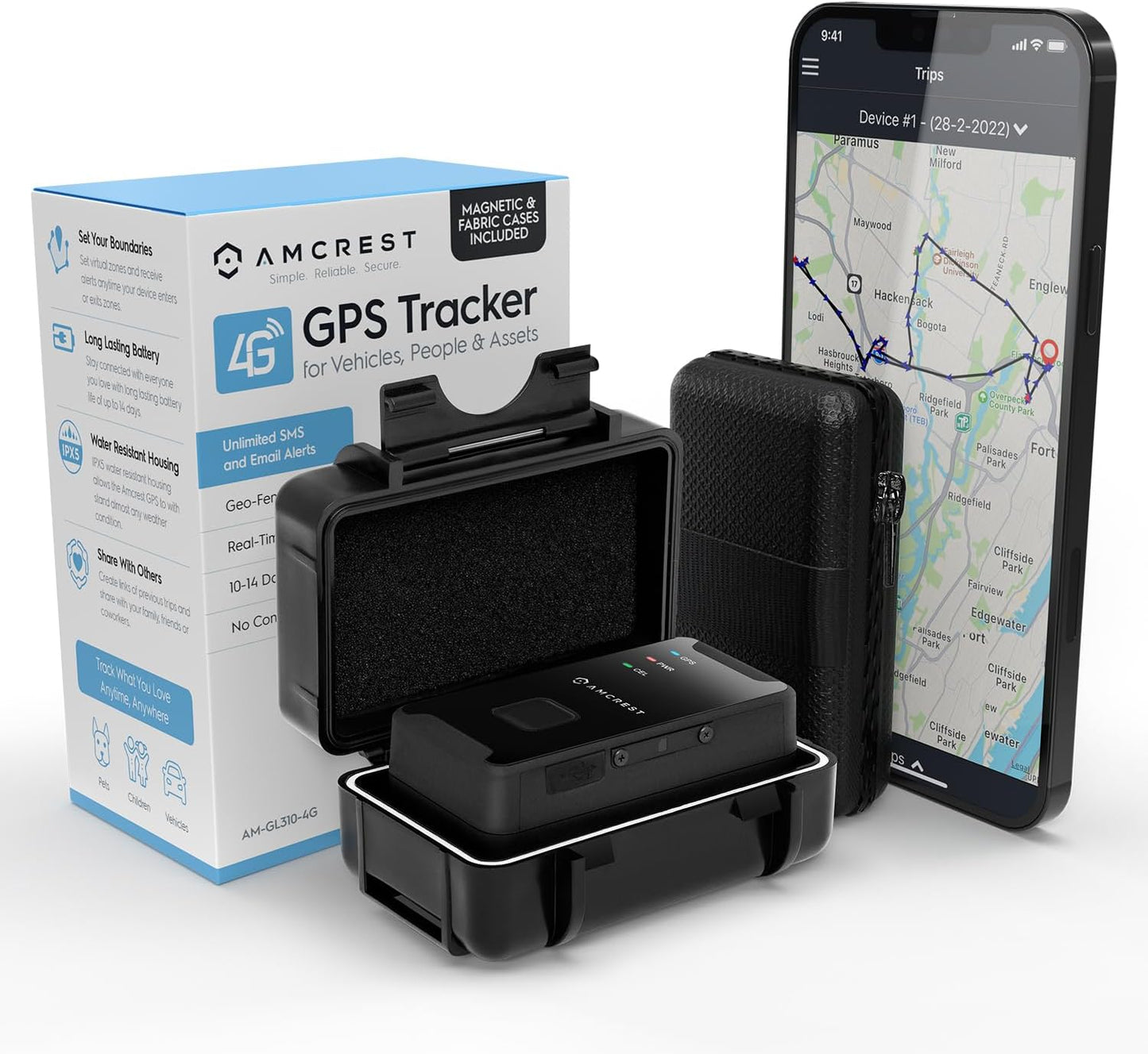 Amcrest GPS GL300 GPS Tracker for Vehicles (4G LTE) - Portable Mini Hidden Real-Time GPS Tracking Device for Vehicles, Cars, Kids, Pets, Assets, Text/Email/Push Alerts, Twin Magnet Weatherproof Case