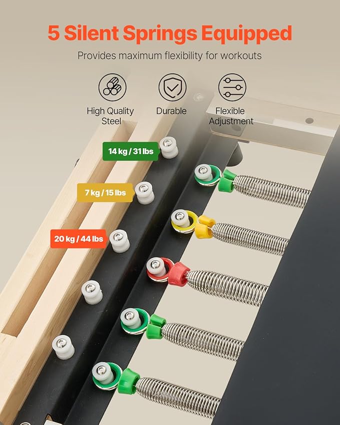 VEVOR Pilates Reformer Machine, Pilates Workout Equipment for Home Gym Studio Use, Pilates Bed with Dual Resistance- Spring & Cord, Reformer Set, Up to 400 LBS