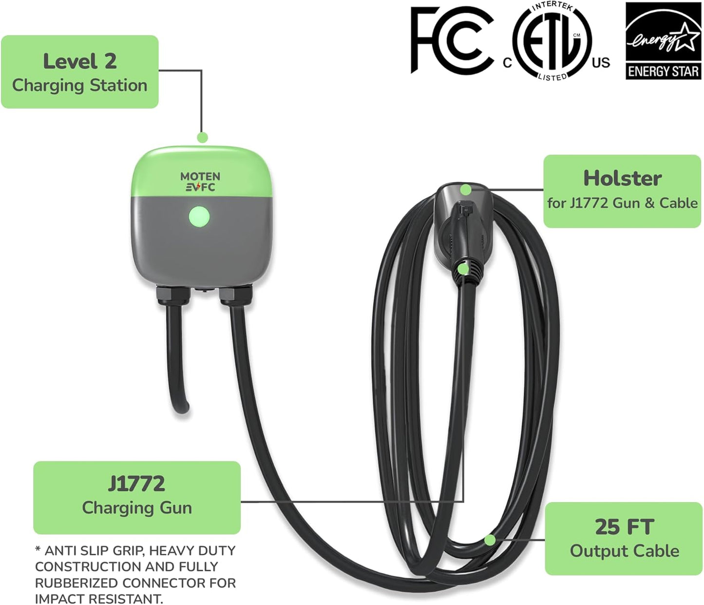 TAURUS-48S Level 2 EV Home Charger, 48A, 11.5 kW 25 FT Cable, FCC, ETL, Energy Star, Docking Holster, no Complicated Setup Required, Just Connect to Power and Start Charging, Hardwired