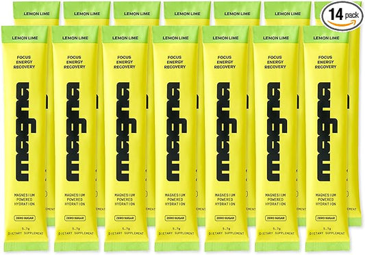 MAGNA Electrolyte Powder Drink Mix for Hydration, Energy & Focus Support with Magnesium L Threonate, Malate & Glycinate, Sodium, Potassium, Vitamin D, B6 & B12, Lemon Lime Flavor, 14 Servings