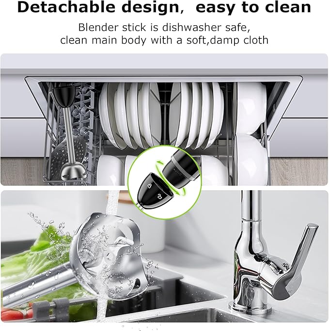 Bonsenkitchen Hand Blender, Immersion Blender with 2 Mixing Speed, Electric Handheld Blender Portable Stick Mixer with Stainless Steel Blades for Soup, Smoothie, Puree, Baby Food