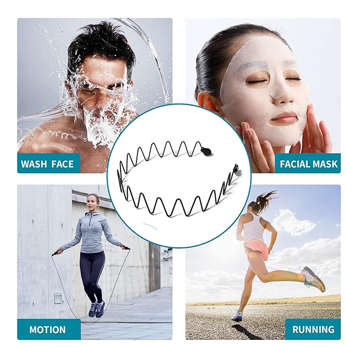 3pcs Hair Bands for Men Metal Fashion Headbands for Women Unisex Black Hair Bands Spring Non-Slip Headbands for Sports and Daily Wear