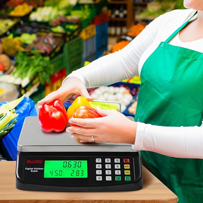 Large Digital Kitchen Scale Black 30kg/66lb Commercial Food Scale Stainless Steel with LCD Display Price Computing Scale for Restaurant Baking Bread Meat Prep Counting Scale for Parts and Coins