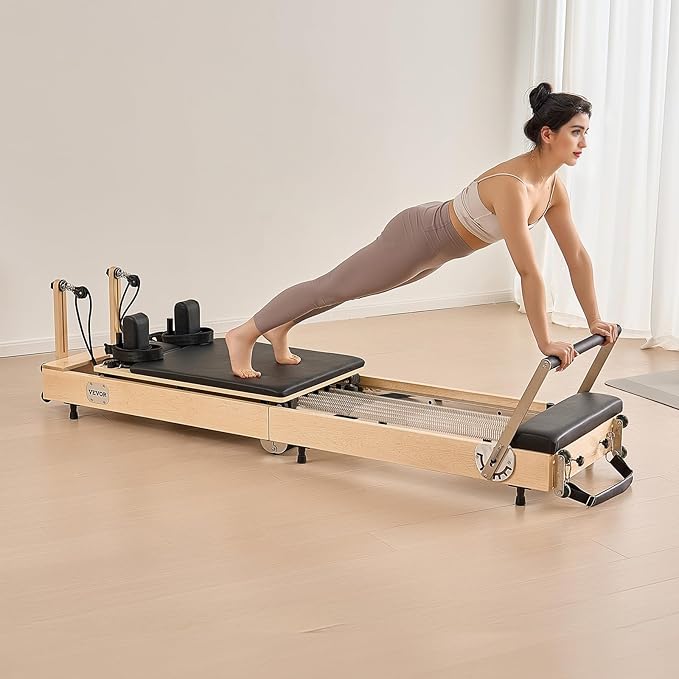 VEVOR Pilates Reformer Machine, Pilates Workout Equipment for Home Gym Studio Use, Pilates Bed with Dual Resistance- Spring & Cord, Reformer Set, Up to 400 LBS