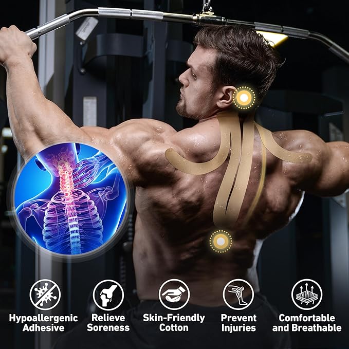 Kinesiology Tape for Shoulder&Neck, 12 Count Shoulder&Neck Tape Precut, KTQUICK Original Cotton Waterproof & Breathable, Enhance Elastic Kinesiology Athletic Tape for Shoulder&Neck Support (Beige)