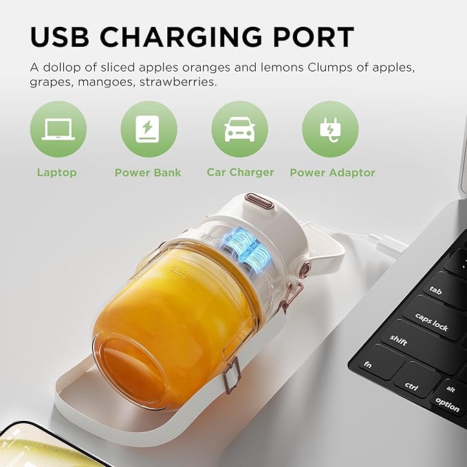 Personal Blender, Portable Blender for Shakes and Smoothies with 27oz Cup and Lid, Type-C Rechargeable, Dishwasher Safe Parts, BPA-free, Sports/Travel/Hiking/Office/School, with Shoulder Strap