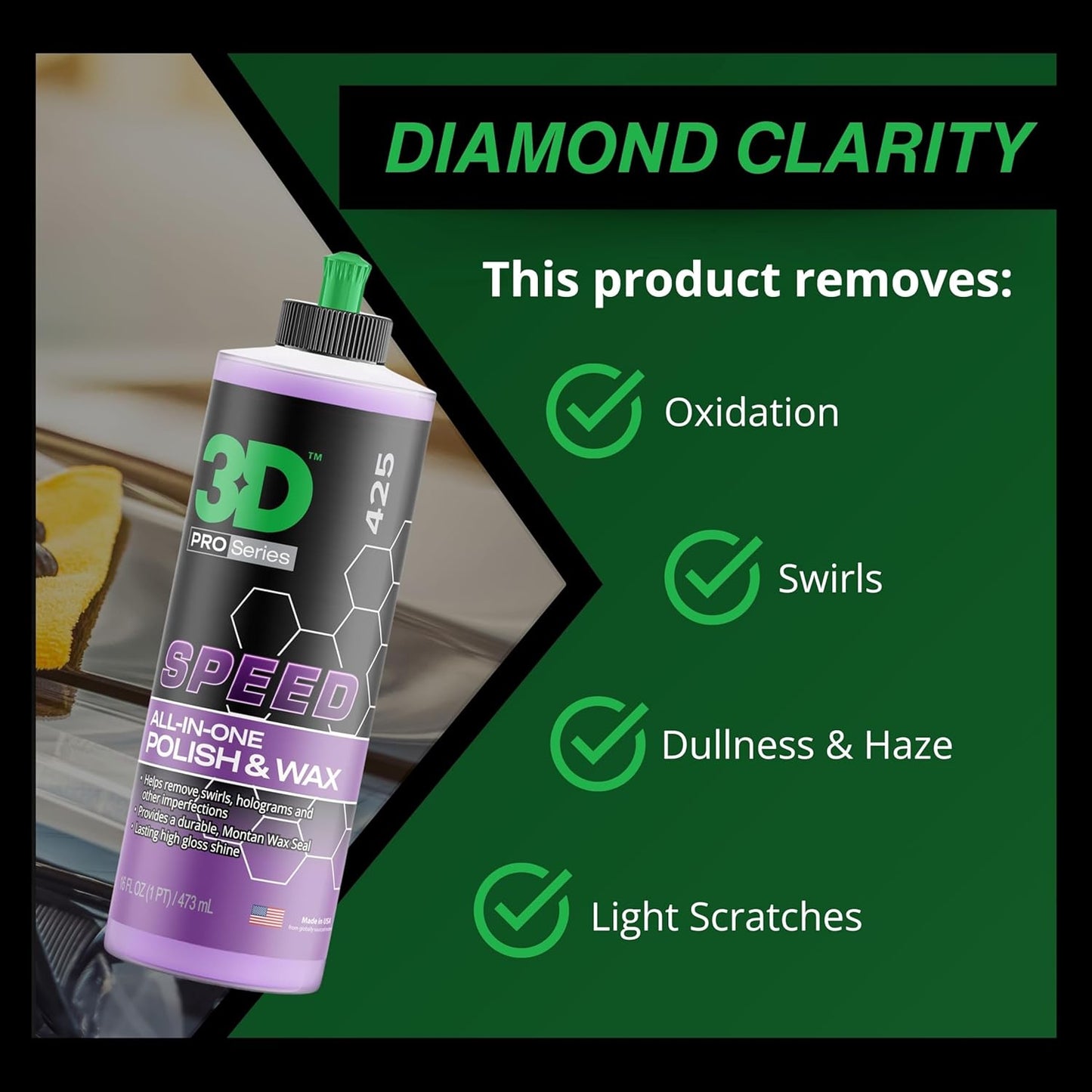 3D Speed All-In-One Polish & Wax – Scratch & Swirl Remover, Clear Coat Safe Paint Sealant – High Gloss Finish, Easy Application – 32oz – Made in USA