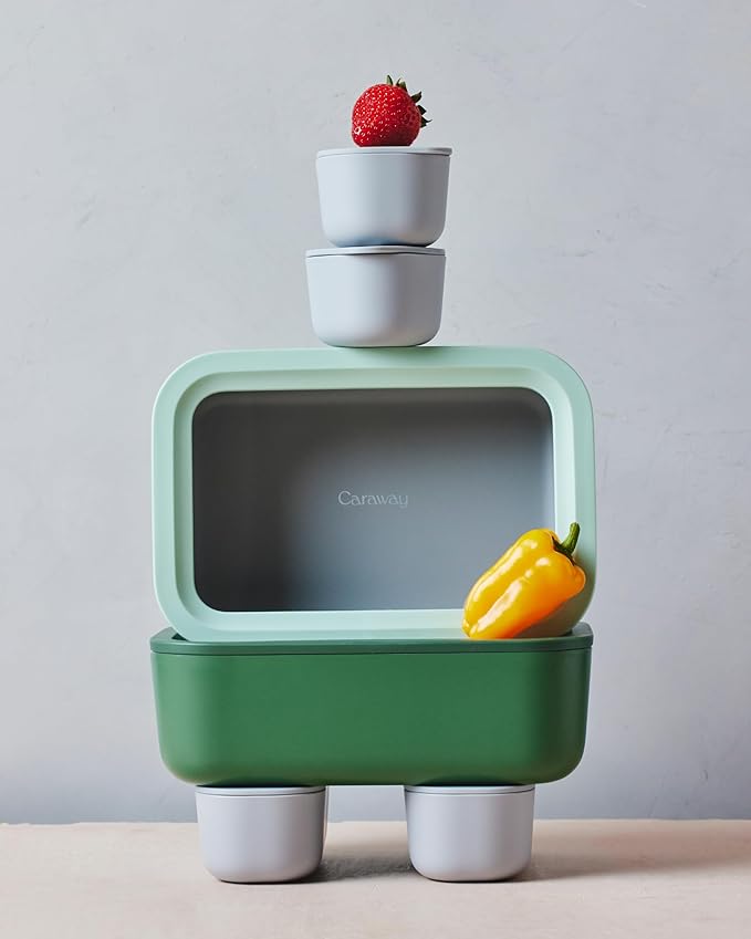 Caraway Glass Food Storage - 6.6 Cup Ceramic Coated Container - Non-Toxic, Non-Stick Lunch Box With Lids - Dishwasher, Oven, & Microwave Safe - Perracotta