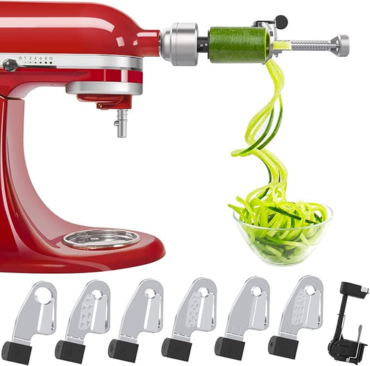 Spiralizer Attachment Compatible with KitchenAid Stand Mixer, Comes with Peel, Core and Slice, Vegetable Slicer(Not KitchAid Brand Spiralizer) (7 Blades)