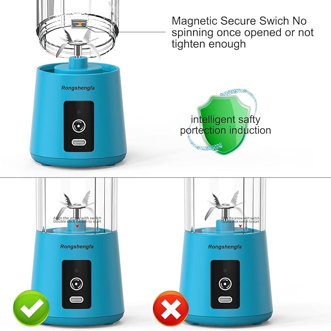 Portable Blender, Mini Personal Blender Bottles for shakes and smoothies，Cordless with USB-C Rechargeable To Go Mixer Electric Blender juicer Cup for Fruit Juice Protein mixes (Blue)