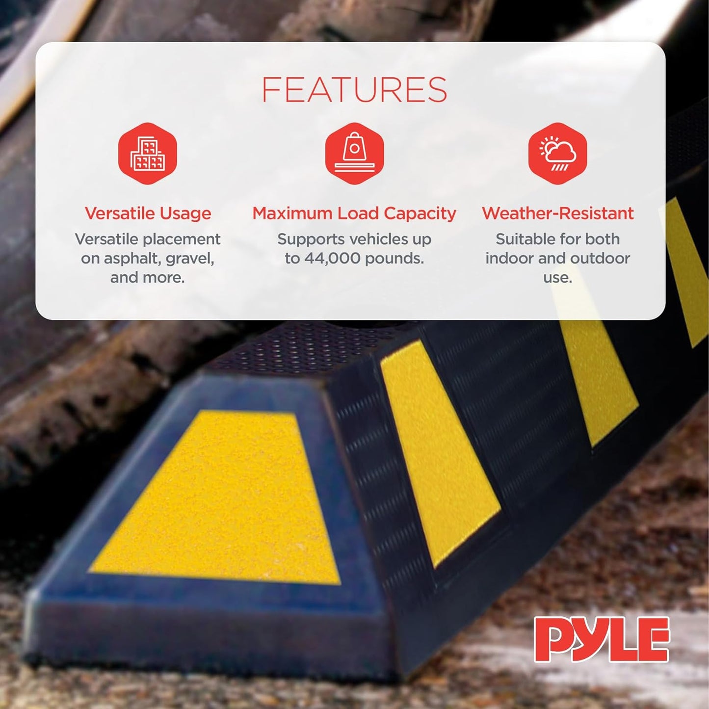 PYLE Curb Parking Garage Floor Stopper - 72 Inch Extra Wide Heavy Duty Rubber Parking Lot Stopper, for Vehicles Truck Driveway, Protect Pumpers From Cars Vans Trucks - Pyle PCRSTP14