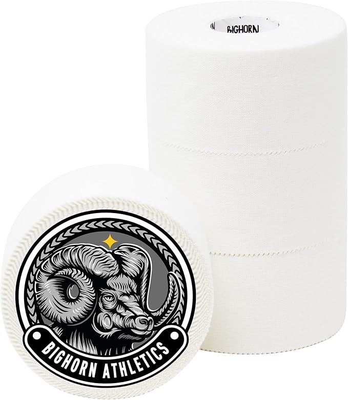 Bighorn Athletics Sports Tape | EZ-Tear White Athletic Tape for Wrist, Ankle & Foot Support | Zinc Oxide Infused & Latex-Free Adhesive, Breathable Cotton Fabric, 1.5-Inch x 45-Feet, 4 Rolls, White