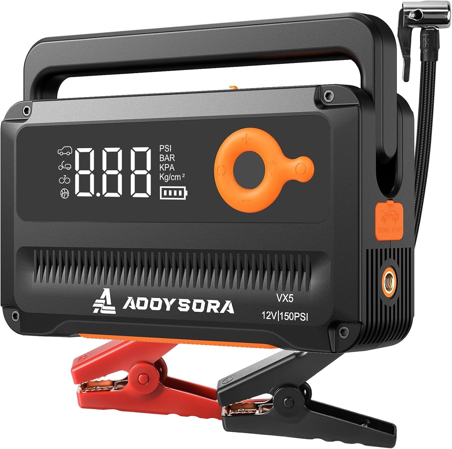 Car Battery Jump Starter with Air Compressor 6000A 150PSI Portable Car Battery Jump Starter (All Gas/12L Diesel) with Auto-Shutoff Tire Inflator, 12V Jump Box with Portable Jumper Cables