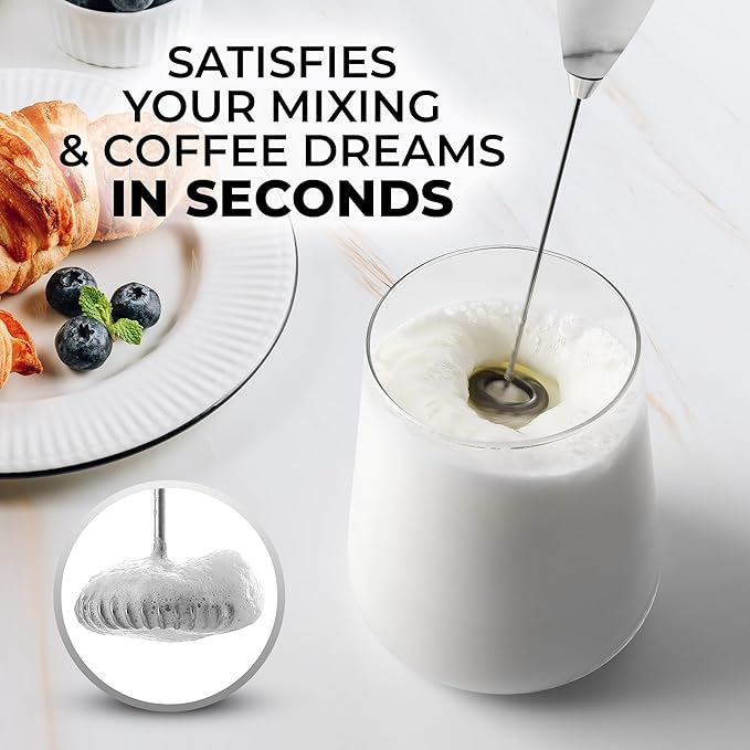 Zulay Powerful Milk Frother for Coffee with Powerful Motor - Handheld Frother Electric Whisk, Milk Foamer, Mini Mixer & Coffee Blender Frother for Frappe, Latte, Matcha, No Stand - Marble