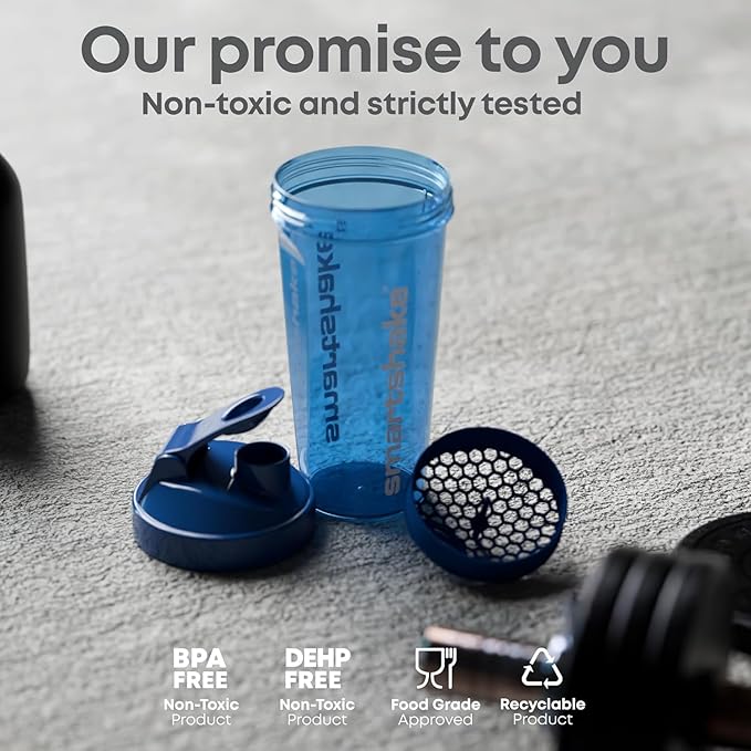 Smartshake Glossy 3-Pack Lite Protein Shaker Bottle 800 ml | 27 oz - Leakproof Screw-on Lid - BPA Free – Unisex - (Black, Deep Rose, Navy Blue)