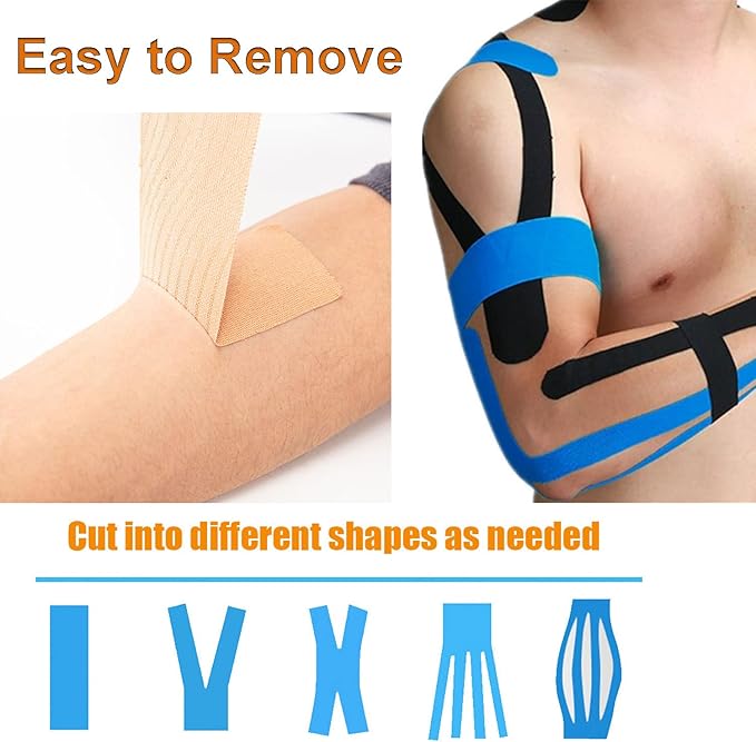 Kinesiology Tape Precut, Athletic Sports Tape Adhesive for Muscles Ankle Neck Knee Shoulder Promotes Recovery and Providing Support, Total 60 Precut Strips(Skin Color)