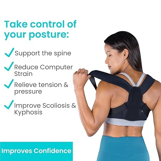 Vive Posture Corrector for Women & Men - Upper Back Brace for Kyphosis - Pain Relief for Neck & Shoulder - Adjustable Clavicle Support with Strap - Straightener for Rounded & Hunchback (Large)