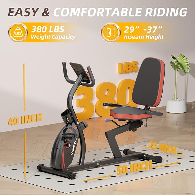 VANSWE Recumbent Exercise Bike for Adults Seniors - Recumbent Bikes for Home with Magnetic Resistance, Bluetooth and App Connectivity, Pulse Sensor
