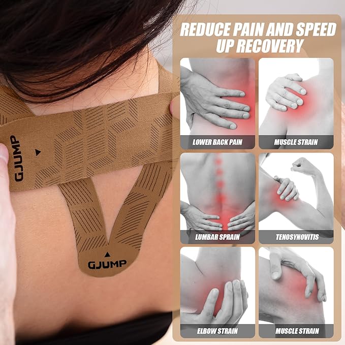 Kinesiology Tape, Original Cotton Elastic Athletic Tape for Muscle Strain Relief & Joint Support, 40 Count Precut Strips 2 Rolls, Waterproof & Breathable Sports Tape for Support and Recovery