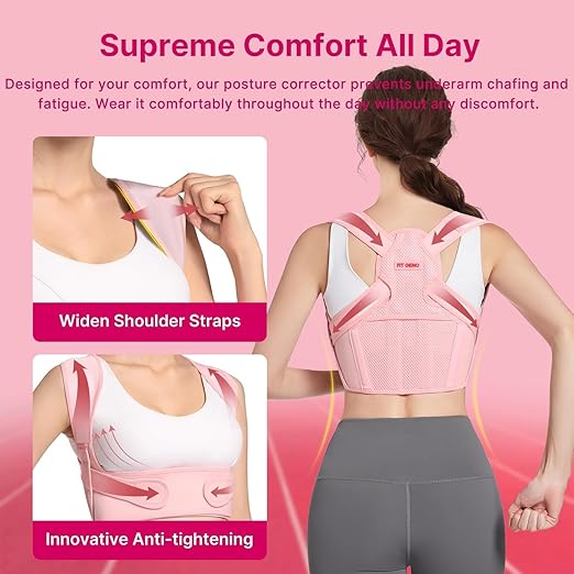 Fit Geno Posture Corrector for Women: Adjustable Lightweight Upper Back Brace for Neck Shoulder & Upper Back Pain Relief - Improve Posture Correct Hunchback Slouching Kyphosis Invisible Under Clothes (XX-small)