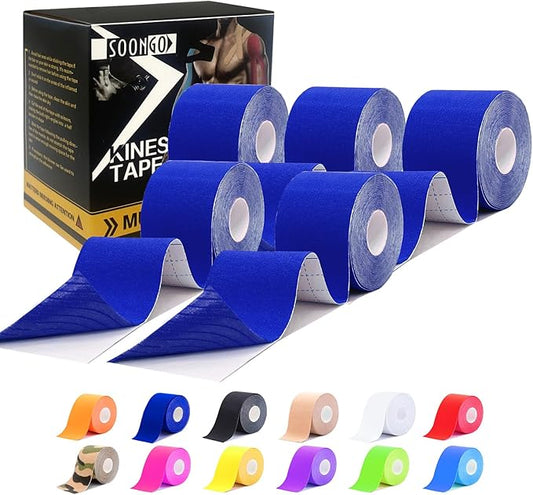 Kinesiology Tape Pro 5 Rolls, 2 Inch High Elasticity Sports Tape Therapeutic Pain Relief–Physio Tape for Muscle Recovery & Joint Support, Waterproof & Hypoallergenic & Breathable–Dark Blue