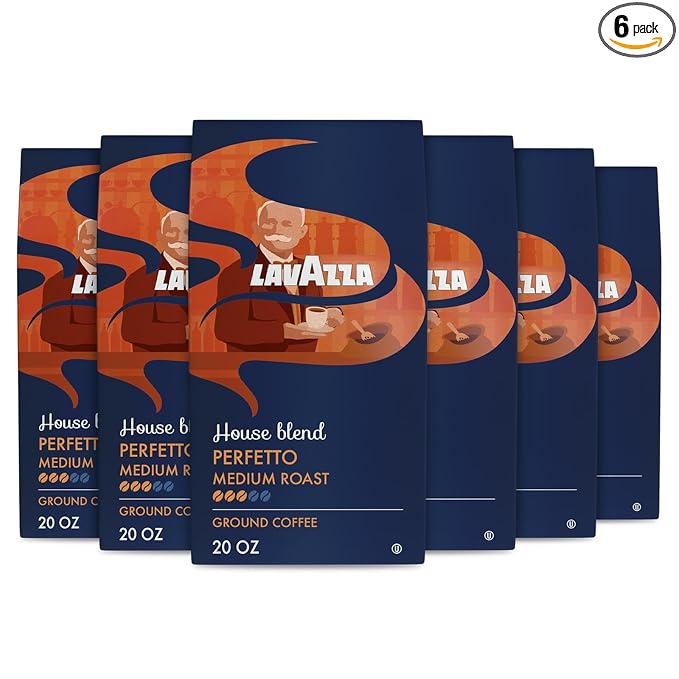 Lavazza House Blend Perfetto Ground Coffee 6 Bags of 20oz, Medium Roast, Full-bodied, Intensity 3/5, 100% Arabica, Ideal for Drip Brewers, (Pack of 6) - Package May Vary