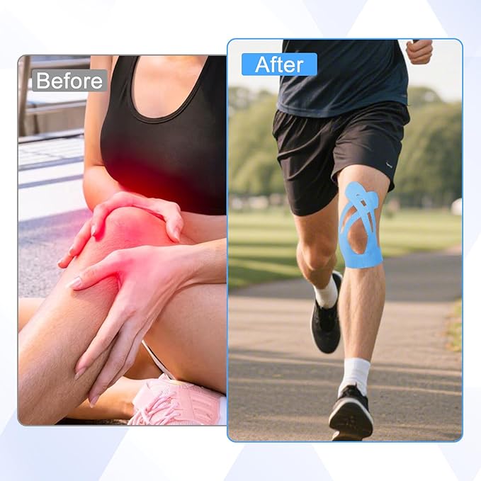 20 Pcs Precut Kinesiology Tape for Knees,Kinesiology Ankle Tape,Waterproof Elastic Knee Kinetic Tape,Breathable Latex-Free Tape for Knee Support and Stability,Pain Relief(Blue)