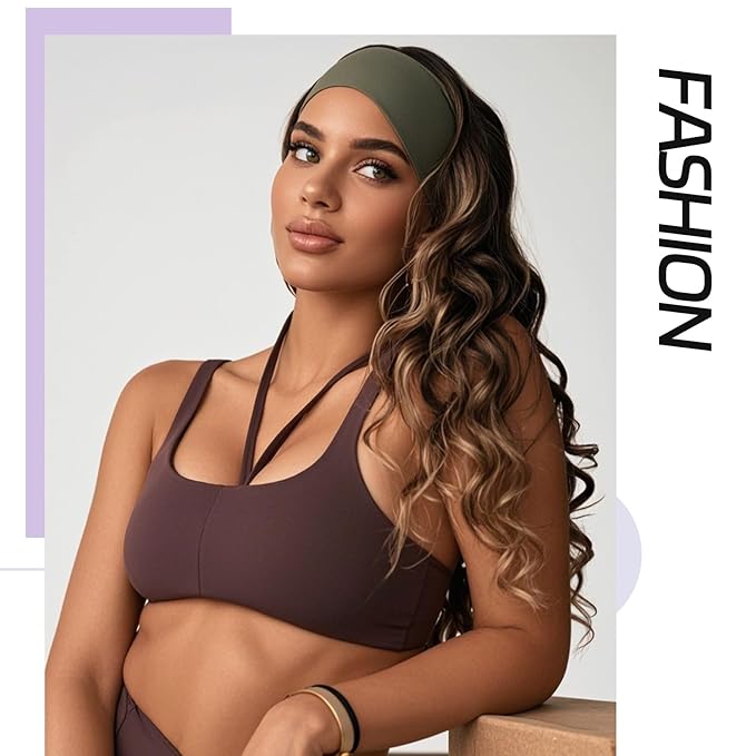XTREND 6 Pcs Women Headbands African Fashion Wide Hair Wrap Boho Head Bands Sport Workout Stretch Non-slip Hairband Girls Accessories (Black, Army Green, Dark Grey, Red, Turmeric, Beige)