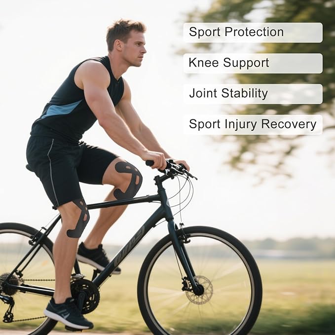 20 Pcs Precut Kinesiology Tape for Knees,Kinesiology Ankle Tape,Waterproof Elastic Knee Kinetic Tape,Breathable Latex-Free Tape for Knee Support and Stability,Pain Relief(Black)