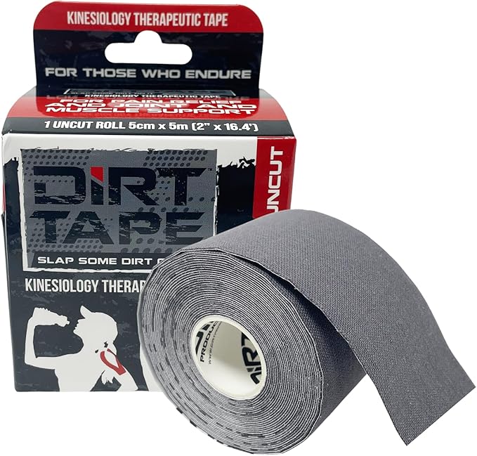 Athletic Kinesiology Tape - Muscle Pain Relief & Joint Support - Premium Elastic Cotton - Latex-Free - Water Resistant - Gym, Indoor & Outdoor Sports - Single Roll (16.4 ft) - Grey