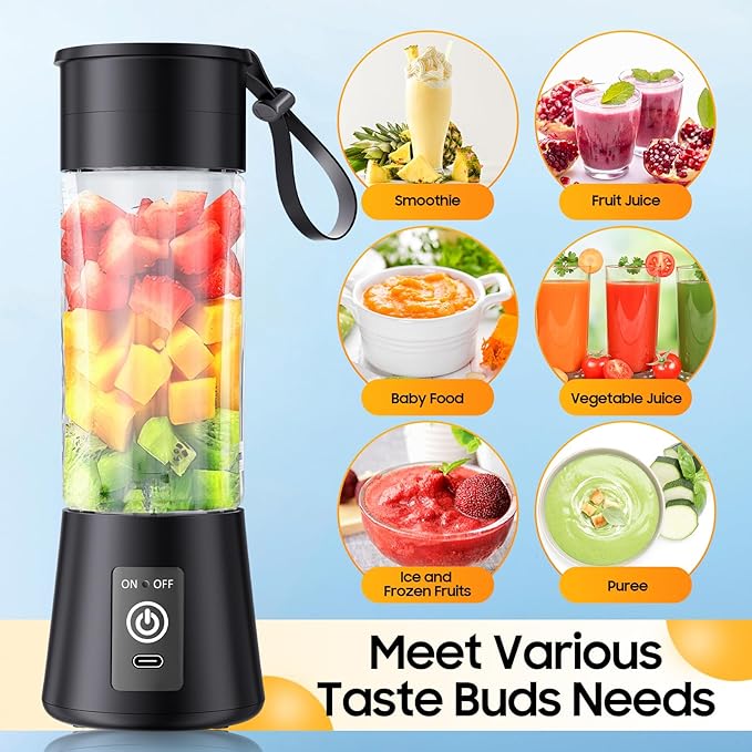Personal Blender for Shakes and Smoothies - 2025 New Upgrade Cordless Portable Blender USB-C Rechargeable, 380Ml BAP Free Juice Cup, 6 Blades Freshly Squeezed for Picnic/Sprots, 20000Rpm/Min Speed