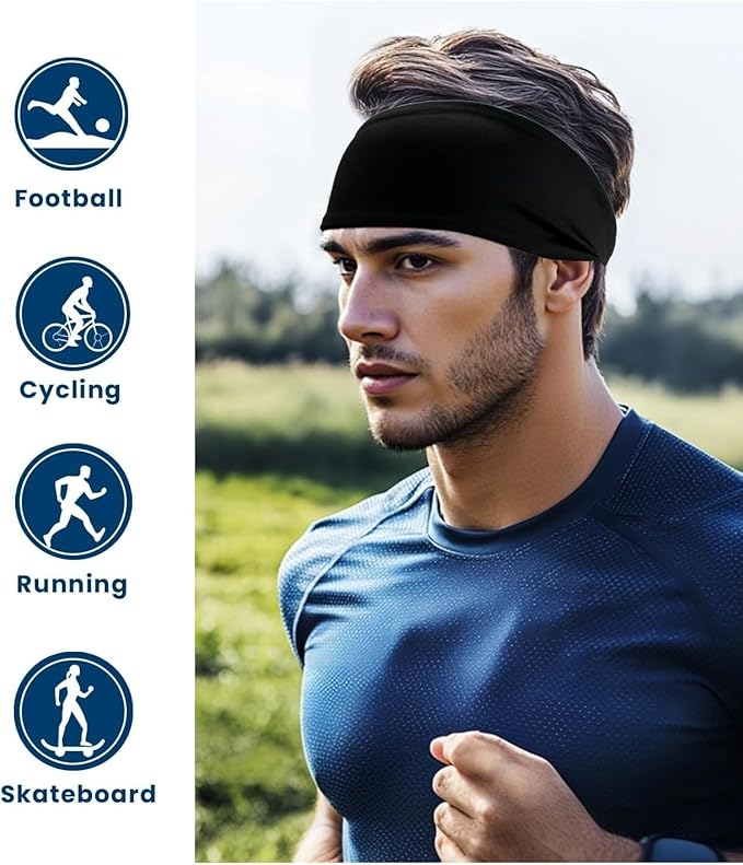 Sweat Headbands for Men,6 Pack Workout Sports Hairband for Gym, Ideal for Fitness,Running,Cycling,Hike