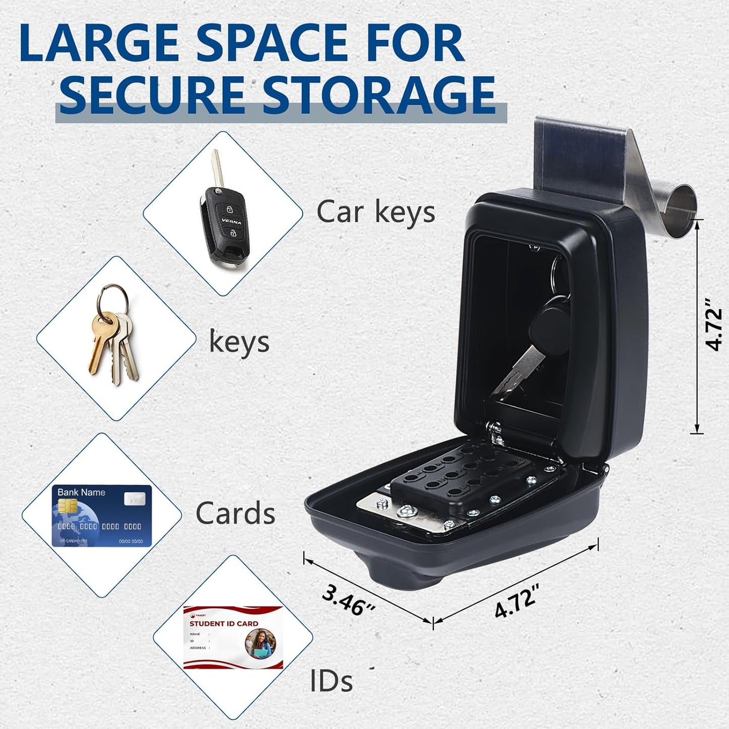 Car Window Punch Button Lock Box, Black Portable Car Key Lock Box with Key Labeling Tag, Sturdy Waterproof Large Capacity Lock Box for Turo, Ride Share, GetAround