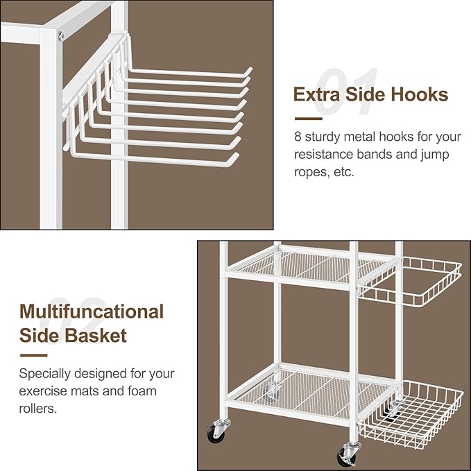 Weight Rack Stand Small Gym Rack Yoga Rack Workout Equipment Storage Cart for Weights, Dumbbells, Yoga Mats, Kettlebells, Foam Rollers, and Resistance Bands