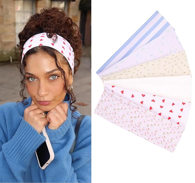 Leeven Women's Headbands for Short Hair Non Slip Elastic Floral Hairbands Soft Fabric Stripe Head Bands for Girls Heart Headbands